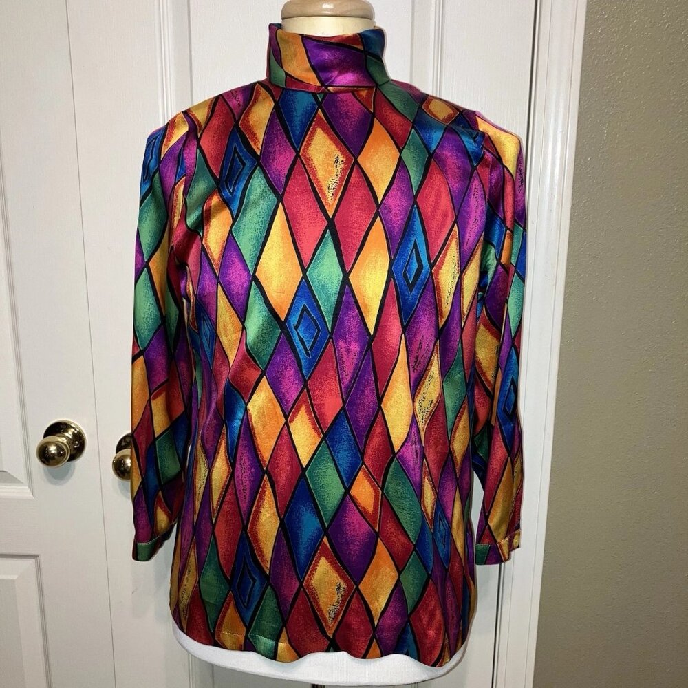 ESCADA Silk Blouse ABSTRACT SHIRT Margaretha Ley GERMANY - Sz M (US 10)